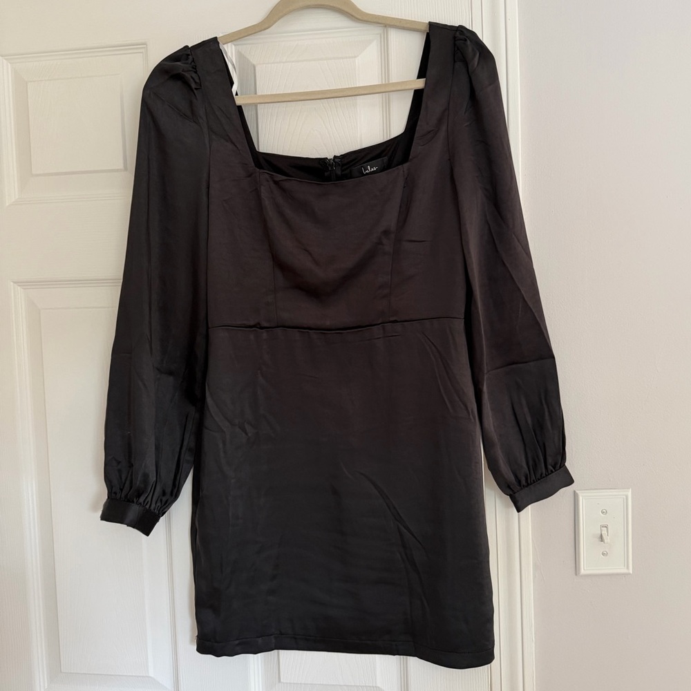 Lulus Black Satin Long Sleeve Mini Dress